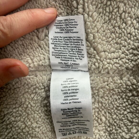 Eddie Bauer Work Jacket Coat  Shacket Green Blue Plaid Sherpa Size Tall Medium - Picture 12 of 14